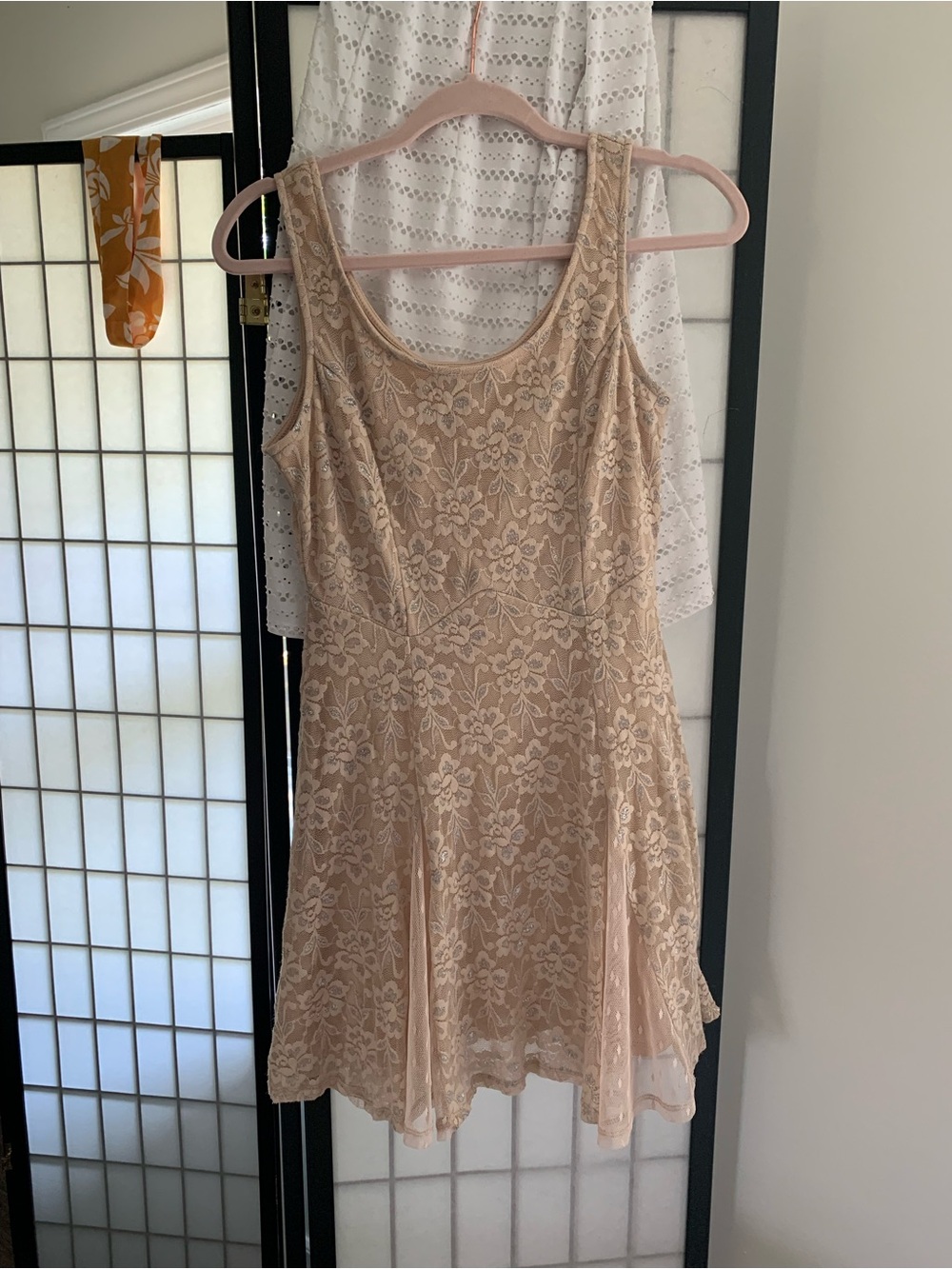 Lily Rose Floral Lace Scoop Neck Mini Dress - Blush Pink